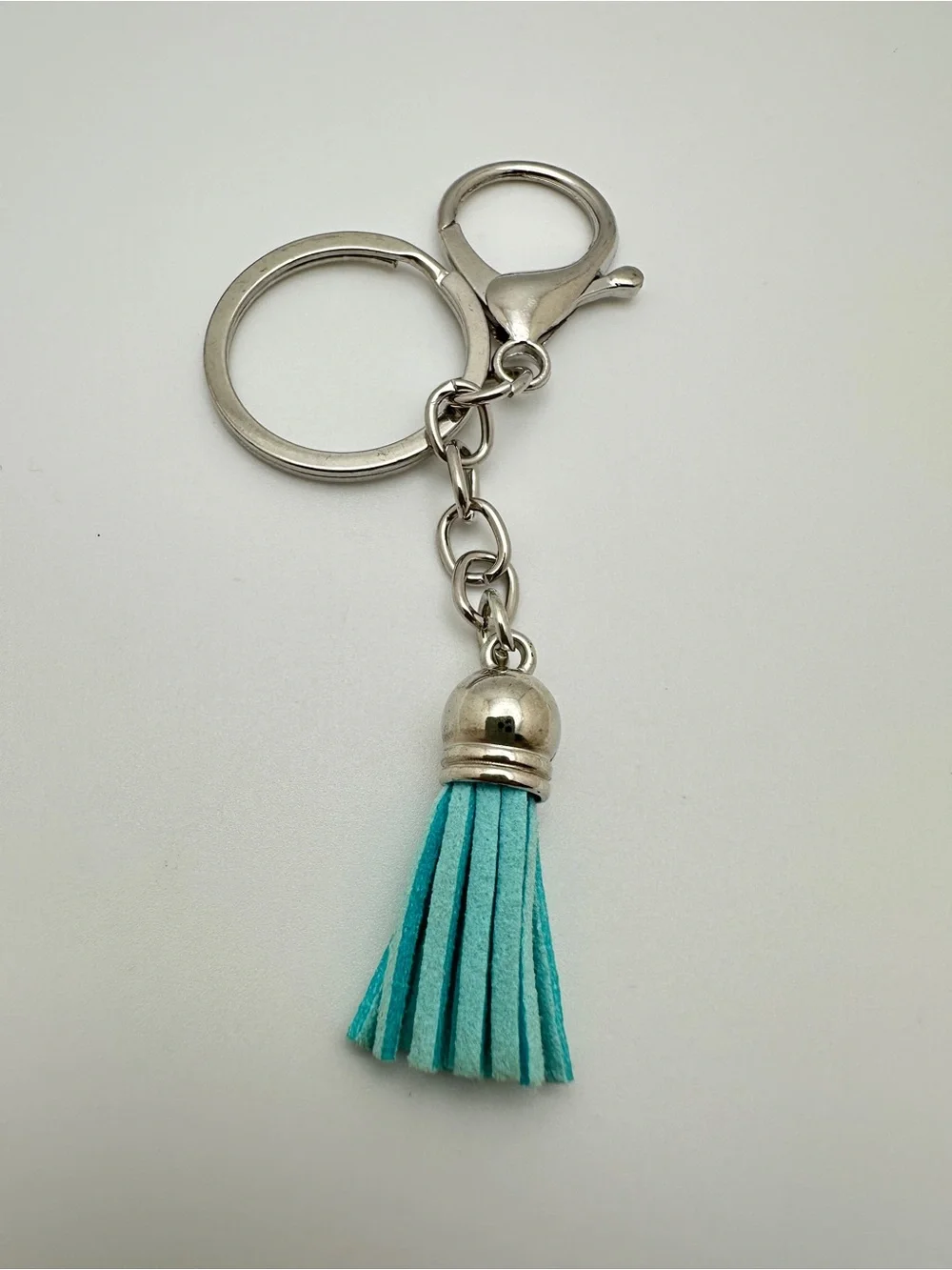 Turquoise Tassel Keychain with Silver Hardware